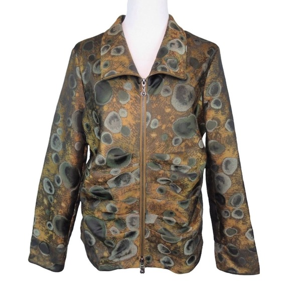 Samuel Dong Ruched Zip Front Stone Print Jacket Women’s Large - Picture 1 of 12